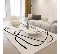 Tapis maximaliste moderne pour salon, lignes noires, tapis contemporain doux beige pour chambre à coucher, grand tapis pour bureau, salle à manger, décoration d'intérieur, 140 x 200 cm (55 x 79 in)