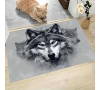 Tapis Meute Loups Dessinée À La Main, Paillasson Animaux Sauvages Gris Anthracite Rectangulaire, Antidérapant Piège Visuel De Porte, Absorption Tapis Effet Optique Pour Salle Bain Chambre 80X120Cm