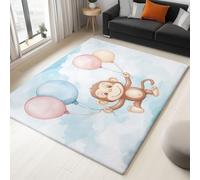 Tapis Mignon Dessin Animé Singe Ballons Imprimé 100x150 cm, Bleu Entretien Facile Intérieur Moquette - Doux Lavable Antitache Ne Perd Pas Ses Poils pour Salon Chambre d'enfant