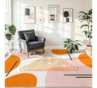 Tapis Minimalisme Moderne Lavable Antidérapant 120 x 180 cm | Orange Abstrait Géométrique Triangle Lignes Tapis Pile Basse, pour Chambre Cuisine Manger