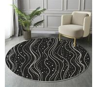 Tapis minimalisme Moderne, Tapis de Vagues et Points, Tapis de Porte Rond antidérapant Noir et Blanc, tapi décoratif pour Salle de Bain, buanderie, Cuisine, entrée, 60cm