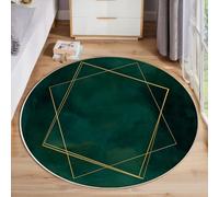 Tapis Minimalisme, Tapis de Bordure dorée, Tapis de Porte Rond antidérapant Vert émeraude, tapi décoratif pour Salle de Bain, buanderie, Cuisine, entrée, 160cm