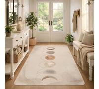 Tapis minimaliste avec phases de lune céleste, 0,9 x 1,5 m | Thème céleste, art minimaliste, tons de terre doux, décoration d'espace de méditation, atmosphère sereine