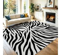 Tapis Minimaliste Salon 60 × 90, Noir Blanc | Tapis Rayures zèbre tendance, Facile Entretien, Poils courts et dos antidérapant, Compatible Chauffage