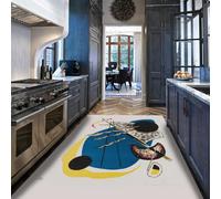 Tapis minimalistes modernes chambre Small Worlds II Œuvres d’art Imprimées lavables carpette bleu à motif géométrique paillasson souples tapis à poil bas Moquette antidérapante salle à 90x120cm