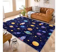 Tapis Moderne 3D Impression Espace PlanèTes Vaisseaux Spatiaux ThèMes avable en Machine Super Doux et Antidérapant Tapis 80x150 cm Bleu Décoration d'intérieur Facile à nettoyer Paillasso Poil Ras