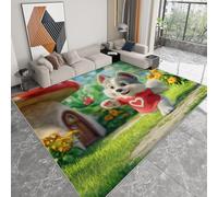 Tapis Moderne 60 x 90 cm Dessin Animé Forêt Animal Chien, Tapis de Salon Imprimé Lavable et Antidérapant - Moquette Douce à Poils Courts Vert Herbe pour Salle de Séjour Chambre d'enfant Salle de Jeu