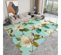 Tapis Moderne 80 x 150 cm Campagne Plantes Fleurs de Milan Branches, Tapis de Salon Lavable Antidérapant - Moquette Douce à Poils Courts Vert Menthe pour Salle de Séjour Chambre d'enfant Salle de Jeu