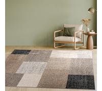 Paco Home Tapis Moderne à Carreaux Poils Courts Moucheté Brun Crème, Dimension:60x110 cm