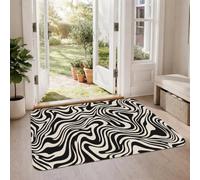 Tapis moderne à lignes ondulées minimalistes 61 x 0,9 m | Motif tourbillon abstrait, contraste monochromatique, décoration d'entrée moderne, accents de sol polyvalents