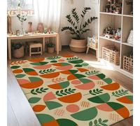 Tapis moderne à motif de feuilles géométriques circulaires demi-lune vert automne à poils courts avec bordure en éponge pour salon, chambre à coucher, salle de ortoir universitaire