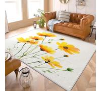 Tapis Moderne à Poils Courts 140x200 cmChrysanthèMes à L'Aquarelle Tapis Doux et Confortable Lavable en Machine Jaune Dessous Antidérapant TPR pour Chambre, Chambre d’Enfants