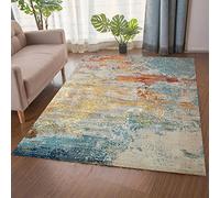 Tapis moderne à poils courts Art déco - Motif abstrait - Bleu, jaune, orange - 120 x 160 cm - Parfait pour la maison, le bureau, le salon, la chambre à coucher, la chambre d'enfant