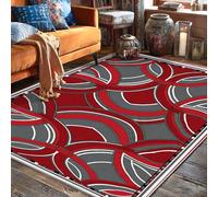 Tapis moderne à poils courts avec lignes d'arches abstraites et rouges - Ne perd pas ses poils - Pour salon, chambre à coucher, salle à manger, bureau, décoration de bureau - 1,5 x 2,1 m