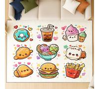 Tapis moderne à poils courts lavable en machine - tapis antidérapant super doux et moelleux, tapis confortable et facile d’entretien, Dessiné à la main enfantin nourriture, Blanc, 120 X 180 cm