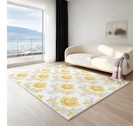 Tapis moderne à poils courts lavable en machine - tapis antidérapant super doux et moelleux, tapis confortable et facile d’entretien, romantique fleurs sauvages jardin, blanc rose, 180 X 270 cm