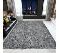 Tapis Moderne à Poils Longs 50 x 75 cm Dessous Antidérapant, Pelucheux, Super Doux, Moelleux, Ne Perd Pas Ses Poils, Tapis Salon Lavable en Machine, Tapiss Poil Long, pour Maison Chambre, Gris