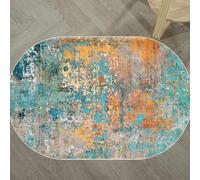 Tapis moderne abstrait - 70 x 100 cm - Lavable - Ovale - Multicolore - Aqua Vert Bleu Rouge Orange - Décoration d'intérieur élégante pour salon, salle de bain et espaces contemporains