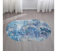 Tapis moderne abstrait bleu marine, gris, blanc et violet ovale - 160 x 180 cm - Antidérapant et lavable - Pour chambre à coucher, salon, chambre d'enfant - Décoration d'intérieur élégante