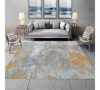 Tapis moderne abstrait pour salon, à poils courts et doux, bleu, gris et jaune, 160 x 180 cm, parfait pour la décoration de la chambre à coucher et de la salle à manger