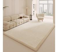 Tapis moderne antidérapant à poils courts pour chambre à coucher, salon et salle de bain, imitation cachemire, motif rayé en beige/blanc, 120 x 160 cm, doux, durable et élégant