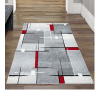 Tapis moderne au design géométrique en gris, blanc et rouge - tapis de salon Größe - 80x140 cm