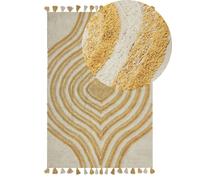 Tapis Moderne avec Motif Géométrique 140 x 200 cm en Coton Beige et Jaune Bingol