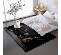 Tapis Moderne Batterie Guitare Électrique Imprimé, Noir Décoration Antidérapant Intérieur Tapis à Poils Ras - 80 x 150 cm Sol décoration pour Salon Chambre Cuisine Balcon