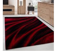 Carpettex Teppich Tapis de salon, à poils courts, 120 x 170 cm, moderne, abstrait, design de vagues, rouge, extra doux, moelleux, lavable, pour cuisine, salle à manger, chambre d'enfant, salon