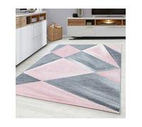 Tapis moderne design géométrique à poils courts Gris/rose/blanc chiné - 80 x 150 cm