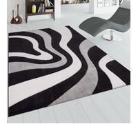 Tapis moderne design - Gris Noir Blanc - 80 x 300 cm - Motif Vagues - Polypropylène - Intérieur - PACO HOME