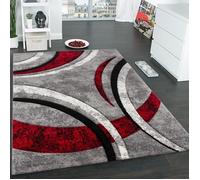 Tapis moderne design - Gris Noir Rouge Crème - 200 x 290 cm - Motif Ligné Moucheté - Polypropylène - Intérieur - PACO HOME