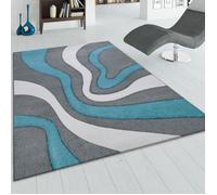 Tapis moderne design - Turquoise Gris - 80 x 300 cm - Motif Vagues - Polypropylène - Intérieur - PACO HOME
