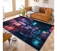 Tapis Moderne Doux à Poils Courts 120x170 cm ScèNe de Rue de La Ville Au NéOn Tapis Antidérapant Lavable en Machine Facile à Nettoyer Coloré pour Salon Chambre d'enfants et Chambre