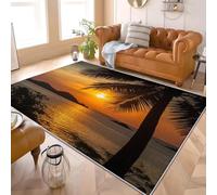 Tapis Moderne Doux à Poils Courts 160x230 cm Coucher de Soleil Tropical sur Une Plage Tapis Antidérapant Lavable en Machine Facile à Nettoyer Paysages Naturels pour Salon Chambre d'enfants et Chambre