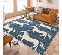 Tapis Moderne Doux à Poils Courts 60x90 cm ModèLe de Cheval Simple Tapis Antidérapant Lavable en Machine Facile à Nettoyer Bleu pour Salon Chambre d'enfants et Chambre