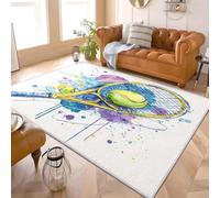 Tapis Moderne Doux à Poils Courts 80x150 cm ThèMe de Tennis de Dessin Animé Tapis Antidérapant Lavable en Machine Facile à Nettoyer Coloré pour Salon Chambre d'enfants et Chambre