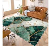 Tapis Moderne Doux Salon À Poils 160x230 cm Feuilles de Plantes MarbréEs Courts Lavable Tapis Chambre Vert Antidérapant Shaggy intérieur Chambre d'enfant Tapis de Sol Doux