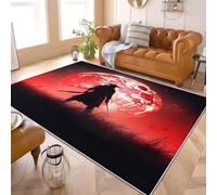 Tapis Moderne Doux Salon À Poils 180x240 cm Lune Cramoisie des SamouraïS Japonais Courts Lavable Tapis Chambre Rouge Antidérapant Shaggy intérieur Chambre d'enfant Tapis de Sol Doux