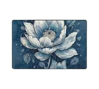Tapis moderne, en peluche courte, ultra doux, lavable, antidérapant, pour salon, chambre à coucher, bureau, dortoir, décoration d'intérieur, 91,4 x 61 cm, motif lotus bleu