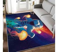 Tapis Moderne Imprimé 160 x 230 cm Abstrait Espace Astronaute Méduse, Art Fantastique Tapis de Salon Lavable et Fin - Violet Moquette Antidérapant Pratique pour Salle à Manger Couloir Chambre d'enfant