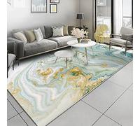 Tapis moderne - Lavable en machine - Antidérapant - Adapté aux animaux domestiques et aux familles - Motif eau de mer - Vert et doré - 160 x 200 cm
