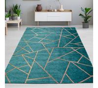 Tapis moderne petrol or géométrique résistant facile entretien