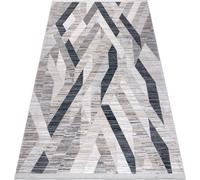 Tapis moderne REBEC franges 51166B Géométrique - deux niveaux de molleton bleu foncé / crème bleu 80x150 cm