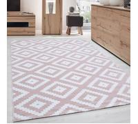 Tapis - Moderne - Rose poudre et Blanc - 80x300 cm - Courte pile - Tissé à la machine