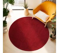 Tapis à Poils Ras Unicolor Moderne - Rouge, 160 cm Rond pour Salon