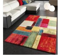 Paco Home Tapis Salon Chambre Adulte Poils Ras Moderne Vintage Motif Abstrait Multicolore, Dimension:200x290 cm, Couleur:Multicolore