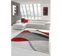 Tapis Moderne Tapis Salon Abstrait en Rouge Gris Noir Größe 200 x 290 cm