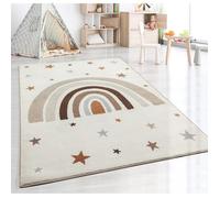 the carpet Beat Kids Tapis Moderne et Doux pour Enfant, Facile d'entretien, Couleurs résistantes, Motif Arc-en-Ciel, crème, 140 x 200 cm