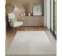 the carpet Everest - Tapis Salon Moderne à Poils Courts avec Effet Haut-Bas, Effet 3D, Haute densité de Poils et agréablement Doux, Design Panglao, crème, 140 x 200 cm